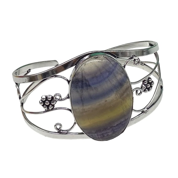 Artisan Silver Cuff with Fluorite Stone - Picture 3 of 4